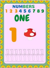 Preschool toddler math with tomato and mushroom design