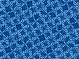 Frozen rhombus repetitive pattern. Abstract blue monochrome snowflakes generative illustration. Linear details. Crystals of water. Hoarfrost background. Layered frost tracery. Ice surface. Cold winter