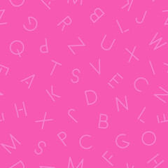 Vibrant seamless vector alphabet pattern with simple latin letters. Pink fashion unusual repeatable background. Minimalistic funky design