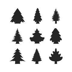 Obraz premium Set of Christmas trees. Vector isolated icons collection of evergreen spruce fir silhouettes.