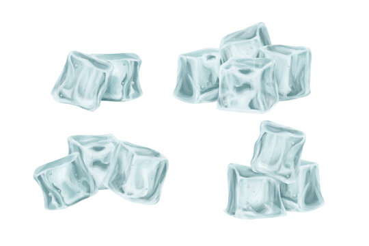 Drawn ice cubes. Cartoon clip art set on white background
