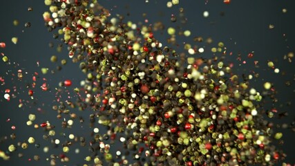 Super Slow Motion Shot of Pepper Seasoning Side Collision on Grey Background at 1000fps. - Powered by Adobe
