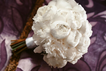 Bridal bouquet on the wedding day. Copy space for text. Floral decorations and backgrounds for holiday cards and invitations.