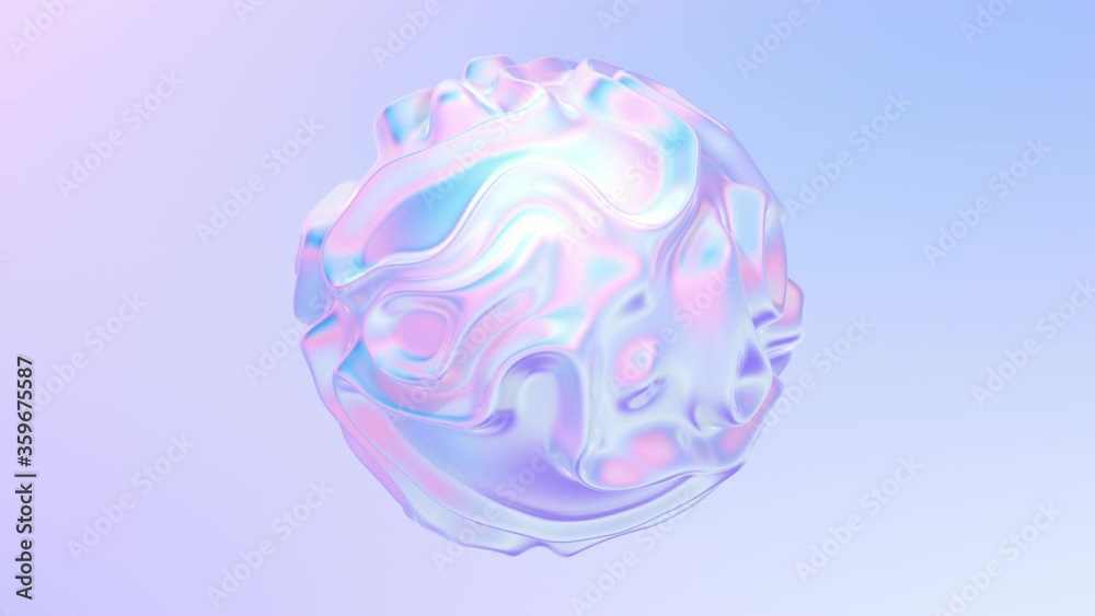 Aufkleber Abstract holographic wavy smooth shape 3D animation. Morphing fluid blob composition background. Colorful liquid shape with ripples and folds. 4K seamless loop animation with alpha matte.