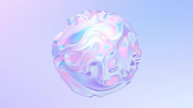Abstract holographic wavy smooth shape 3D animation. Morphing fluid blob composition background. Colorful liquid shape with ripples and folds. 4K seamless loop animation with alpha matte.