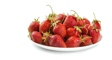 ripe strawberries in a plate on a white isolated background close-up