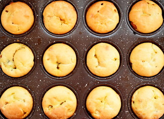 Homemade cupcakes in a baking dish