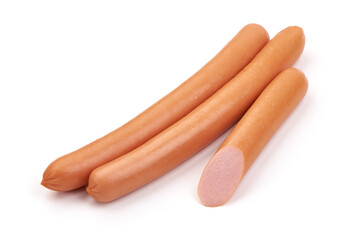 Fresh boiled Wiener sausages, isolated on white background