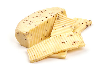 Caraway cheese, isolated on white background