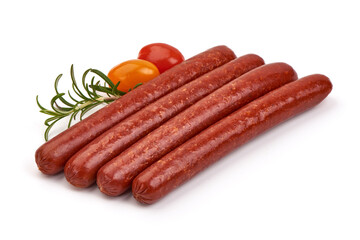Smoked pork sausages, isolated on white background
