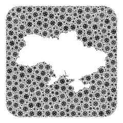 Covid-2019 virus map of Ukraine mosaic designed with rounded square and subtracted space. Vector map of Ukraine composition of covid-2019 particles in different sizes and gray color hues.