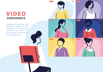 man using computer for virtual meeting, videoconference, remote work, technology