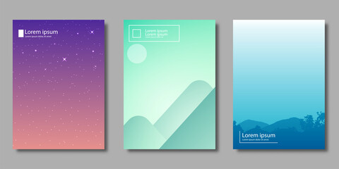 Set of covers design, Modern template with Landscape and Starry night, gradient background,  Pattern of covers template set, Vector illustration