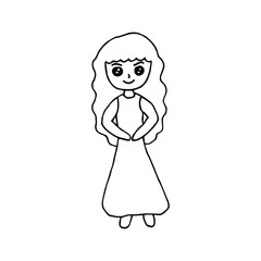 Hand drawn beautiful, cute, little Princess girl. Vector illustration.