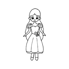 Hand drawn beautiful, cute, little Princess girl. Vector illustration.