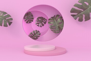 abstract Mock up of  podium, for product presentation pink background, 3d rendering.
