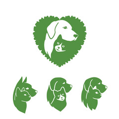 Pet care logo design with dog and cat for your pet shop, pet care, veterinary clinics, veterinary hospital and animal shelters homeless, etc. Pet dog and cat icon. Vector illustration.
