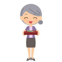 配食サービス　年配女性　全身