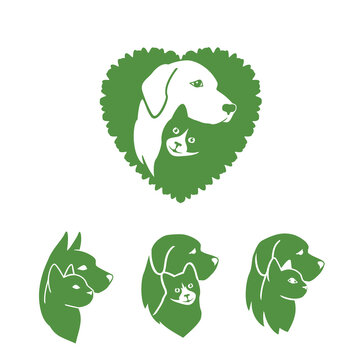 Pet care logo design with dog and cat for your pet shop, pet care, veterinary clinics, veterinary hospital and animal shelters homeless, etc. Pet dog and cat icon. Vector illustration.
