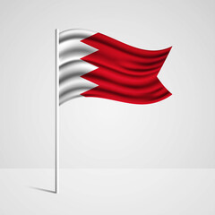 Realistic Bahrain country flag waving in wind. Abstract country flag with flagpole isolated on grey background