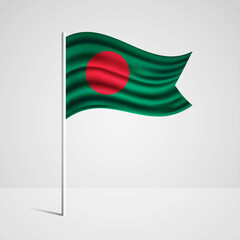 Realistic Bangladesh country flag waving in wind. Abstract country flag with flagpole isolated on grey background