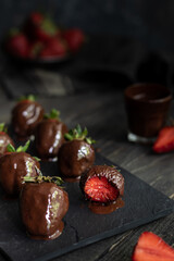 Fresh strawberry covered with chocolate