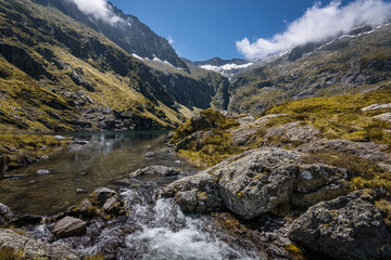 Fototapeta na wymiar Etang de Gardet, lac dans les montagnes des Pyrénées - Ariège, Occitanie, - France