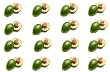 seamless pattern, green avocado is divided into two parts