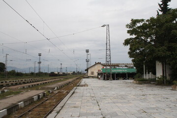 Fototapeta na wymiar old station train railways bulgary line electricity