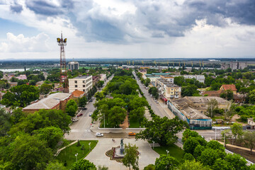 Fototapeta premium The Izmayil city in Odessa region in south-western Ukraine aerial view.