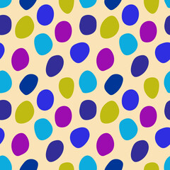 Abstract blue, magenta, salad green and cyan seamless vector pattern on beige background. Editable neon rocks EPS10 print for apparel, textile, fabric. 