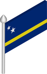 Vector Isometric Illustration of Flagpole with Curacao Flag