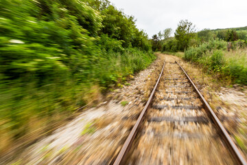 Fototapeta na wymiar Vintage railway, be aware of railway, speed effect. 