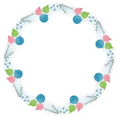 Lovely Minimalist Watercolor Christmas wreath with twigs and balls