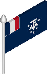 Vector Isometric Illustration of Flagpole with French Southern and Antarctic Lands Flag
