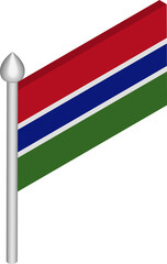 Vector Isometric Illustration of Flagpole with Gambia Flag
