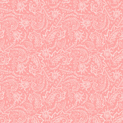 Seamless pink background with ethnic floral ornament.