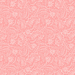 Seamless pink background with ethnic floral ornament.