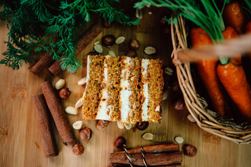 carrot cake on a wooden board 