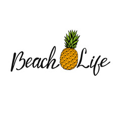 Beach life - hand written lettering. Text isolated on white background with design elements. Summer typography for photo overlays, t-shirt print, flyer, poster design. Beach life message