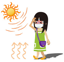 熱中症　マスクを着用した女の子　黒髪