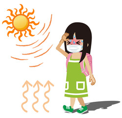 熱中症　マスクを着用してランドセルを背負った女子小学生　黒髪