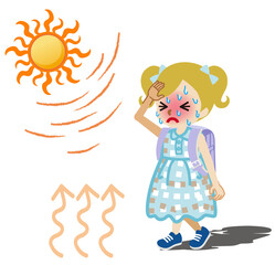 熱中症　ランドセルを背負った女子小学生　金髪