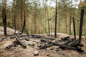 house burned down completely, burnt ruins and the remains of burnt house