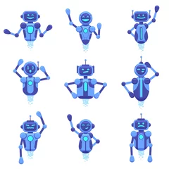 Fotobehang Chat bot assistance. Robotics technology chat bots, robotic digital assistant, futuristic android chat bots characters, vector illustration set. Robot and cyber, support service virtual, mobile ai © WinWin