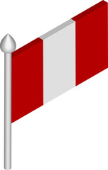 Vector Isometric Illustration of Flagpole with Peru Flag