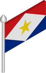 Vector Isometric Illustration of Flagpole with Saba Flag