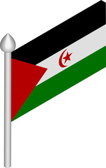 Vector Isometric Illustration of Flagpole with Sahrawi Arab Democratic Republic Flag