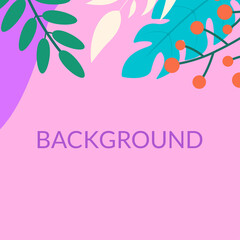 Social media post frame background with leaves or plants. Floral backdrops. Spring and summer cover, poster, banner, card or flyer template. Vector illustration.