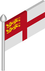 Vector Isometric Illustration of Flagpole with Sark Flag